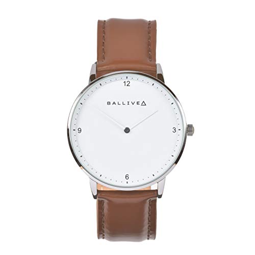 Ballive Venice Men's Quartz Watch with Analogue Silver Display and Brown Leather Strap