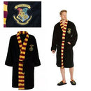 Harry Potter Hogwarts Mens Black Fleece Robe with Scarf Detail No Hood /Merchandise
