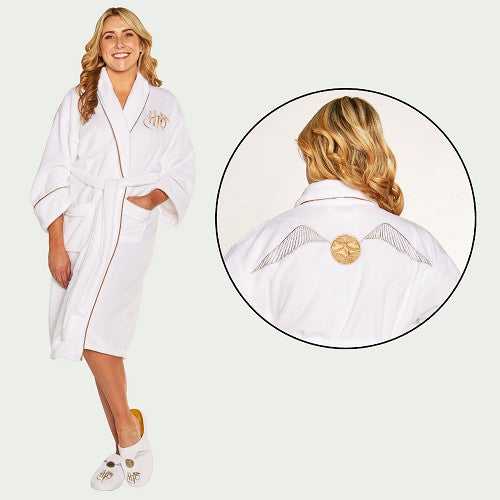 Harry Potter Golden Snitch Womens White Fleece Hoodless Robe /Merchandise