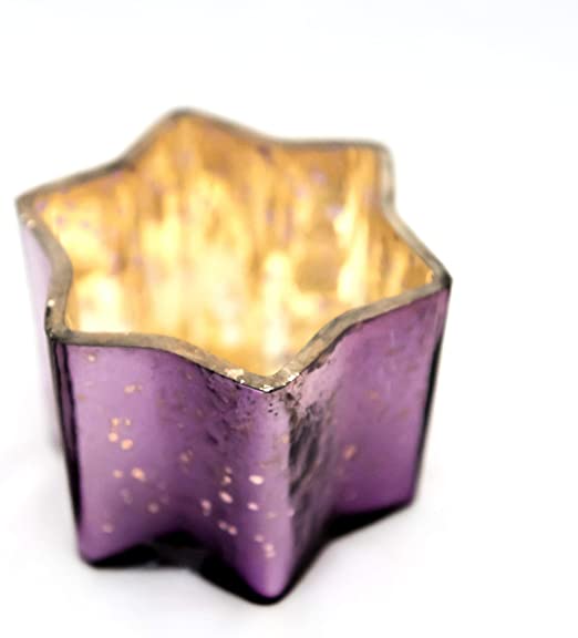 Insideretail  Mercury Glass star Tea Light Holders with Distressed Purple Foill Set of 12 /Home