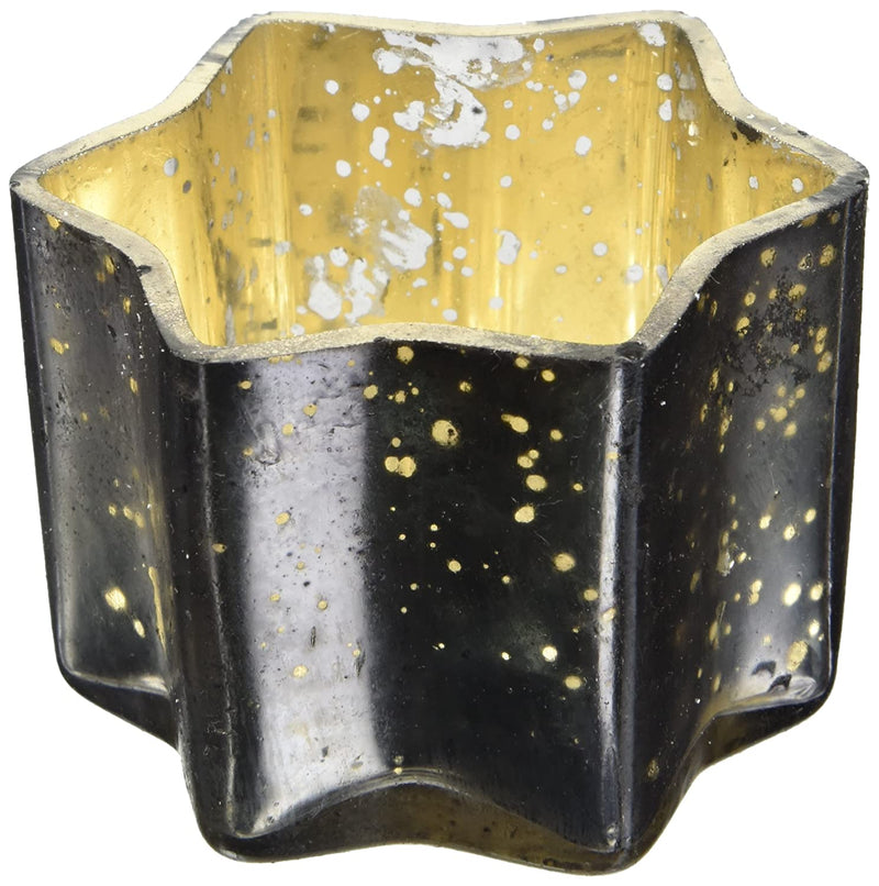 Insideretail  Mercury Glass star Tea Light Holders with Distressed Gun Foill Set of 12 /Home
