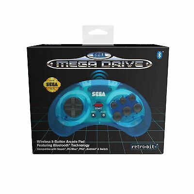Retro-Bit Official SEGA MegaDrive Wireless Controller with Bluetooth (Clear Blue) /Retro